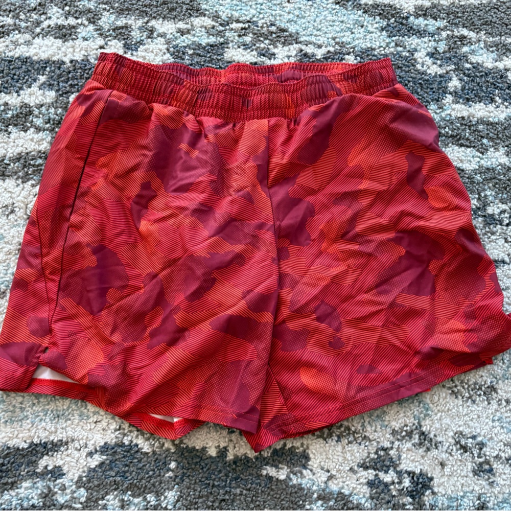 Red Patterned Athletic Shorts